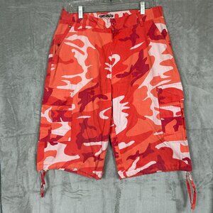 Henry & William Men's Cargo Shorts 32 Orange Camouflage Casual 6 Pocket Rugged